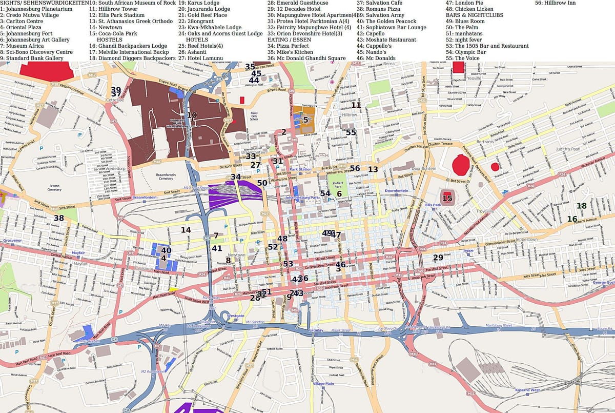 约翰内斯堡(Joburg Jozi)市中心地图